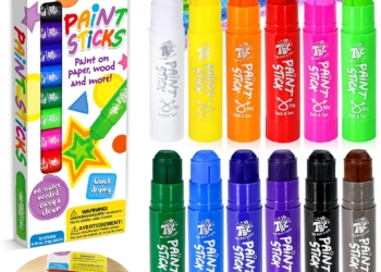 TBC The Best Crafts Paint Sticks for Kids Ages 2-8, 12 Classic Colors